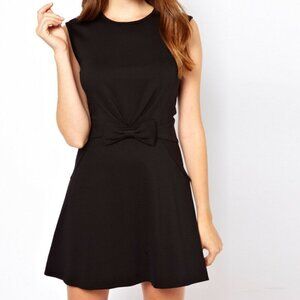 TED BAKER Aruna black bow embellished pleated Fit and Flare Dress Size 2